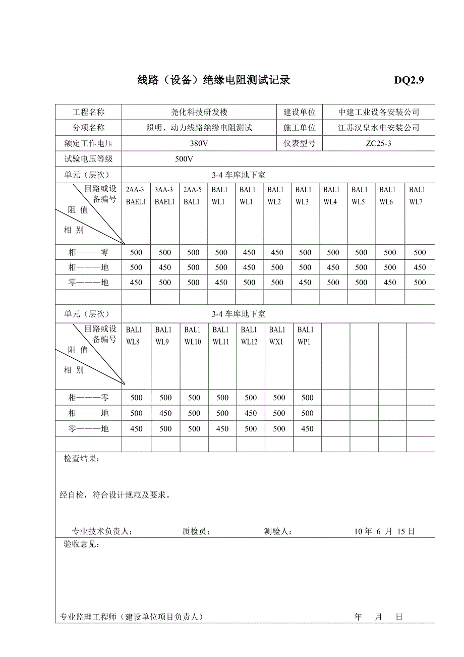 线路(设备)绝缘电阻测试记录dq2.9_第2页