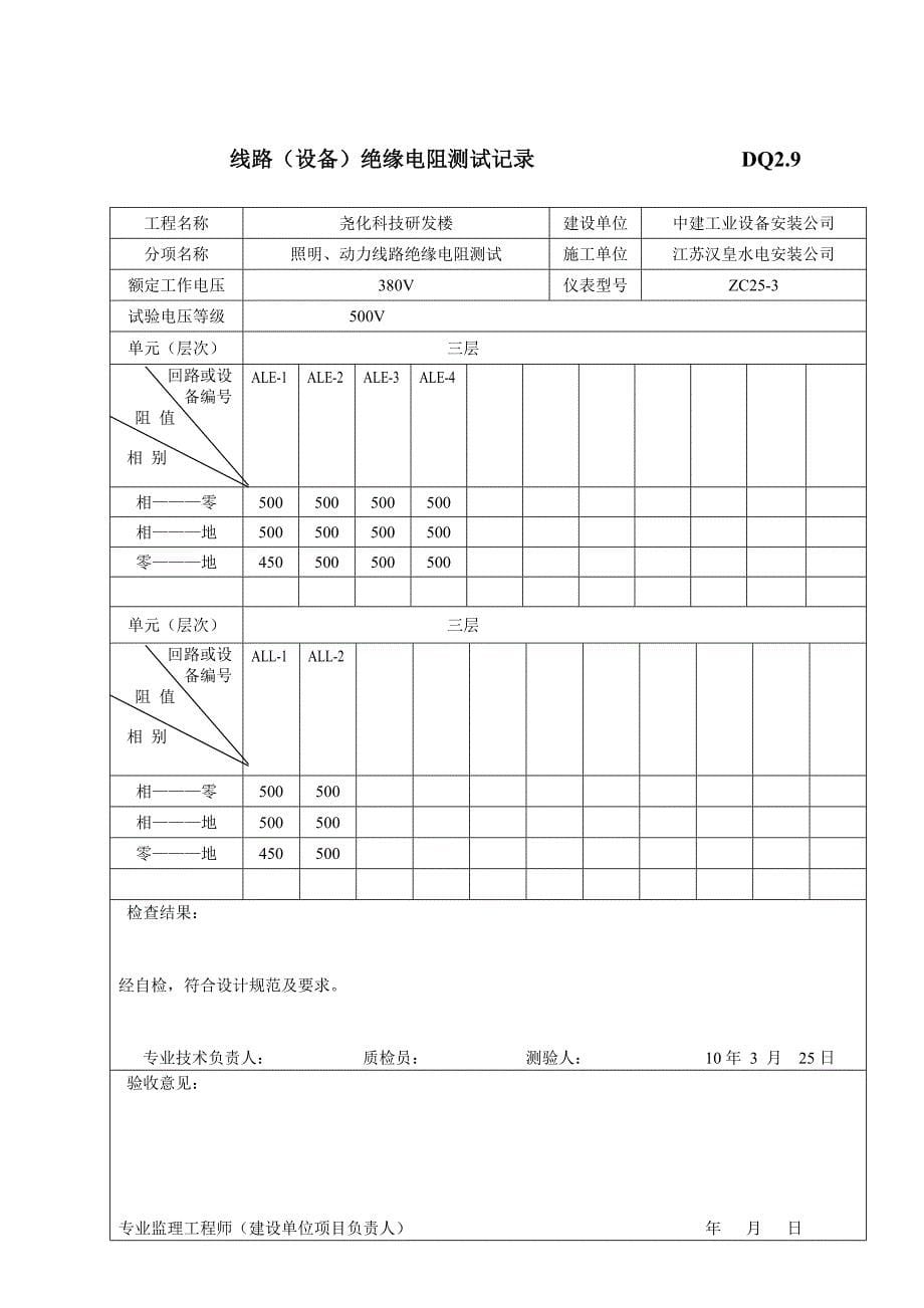 线路(设备)绝缘电阻测试记录dq2.9_第5页