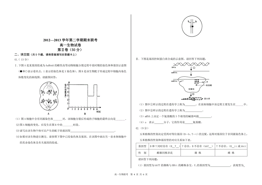 2012—2013学年第二学期期末联考高一生物试卷_第4页