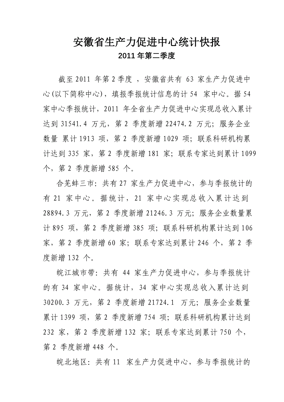 安徽省生产力促进中心统计快报_第1页