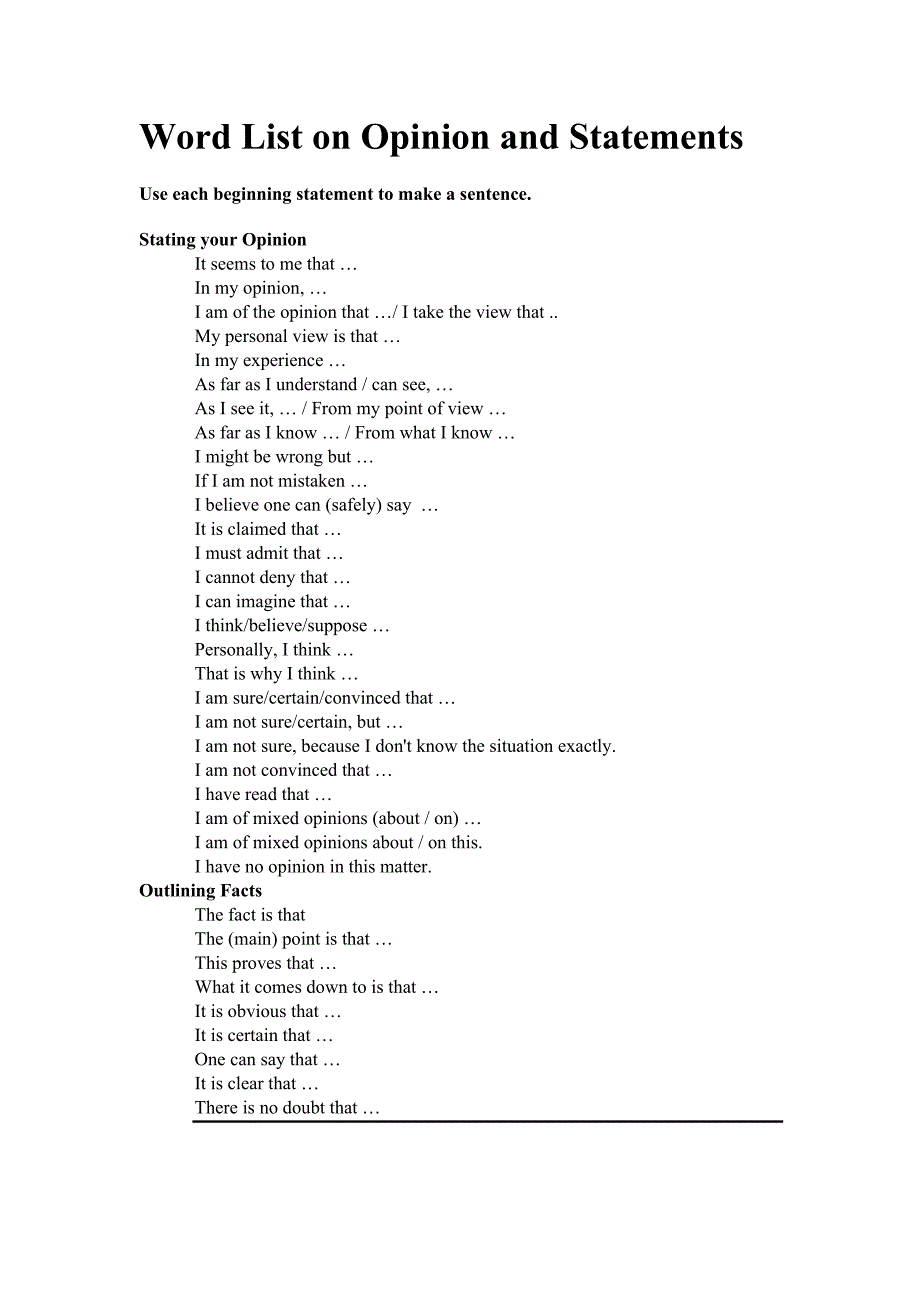 用英语陈述自己的观点 有用的句型_第1页