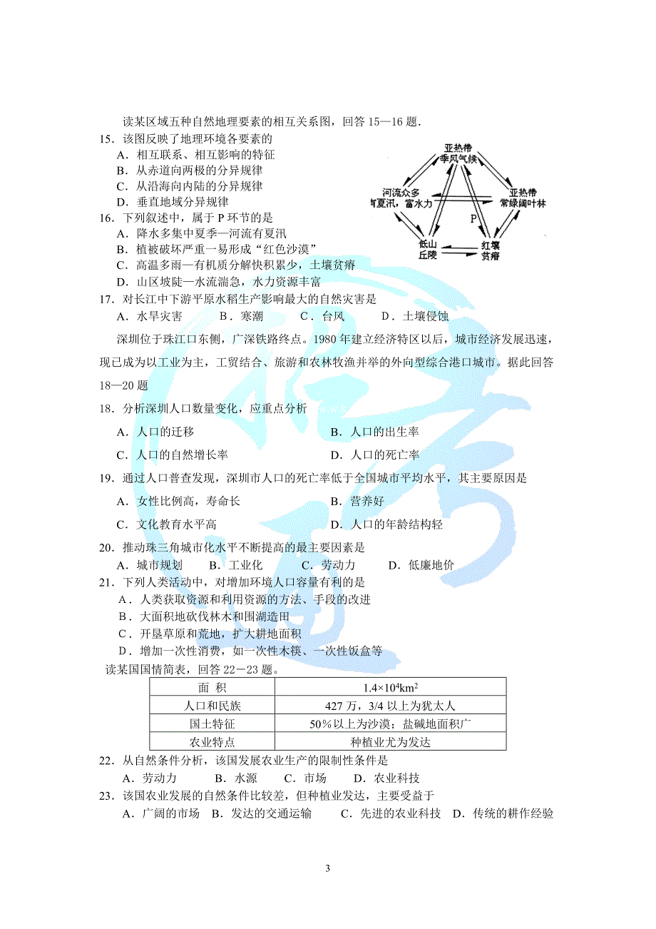 江苏学业水平地理试题_第3页