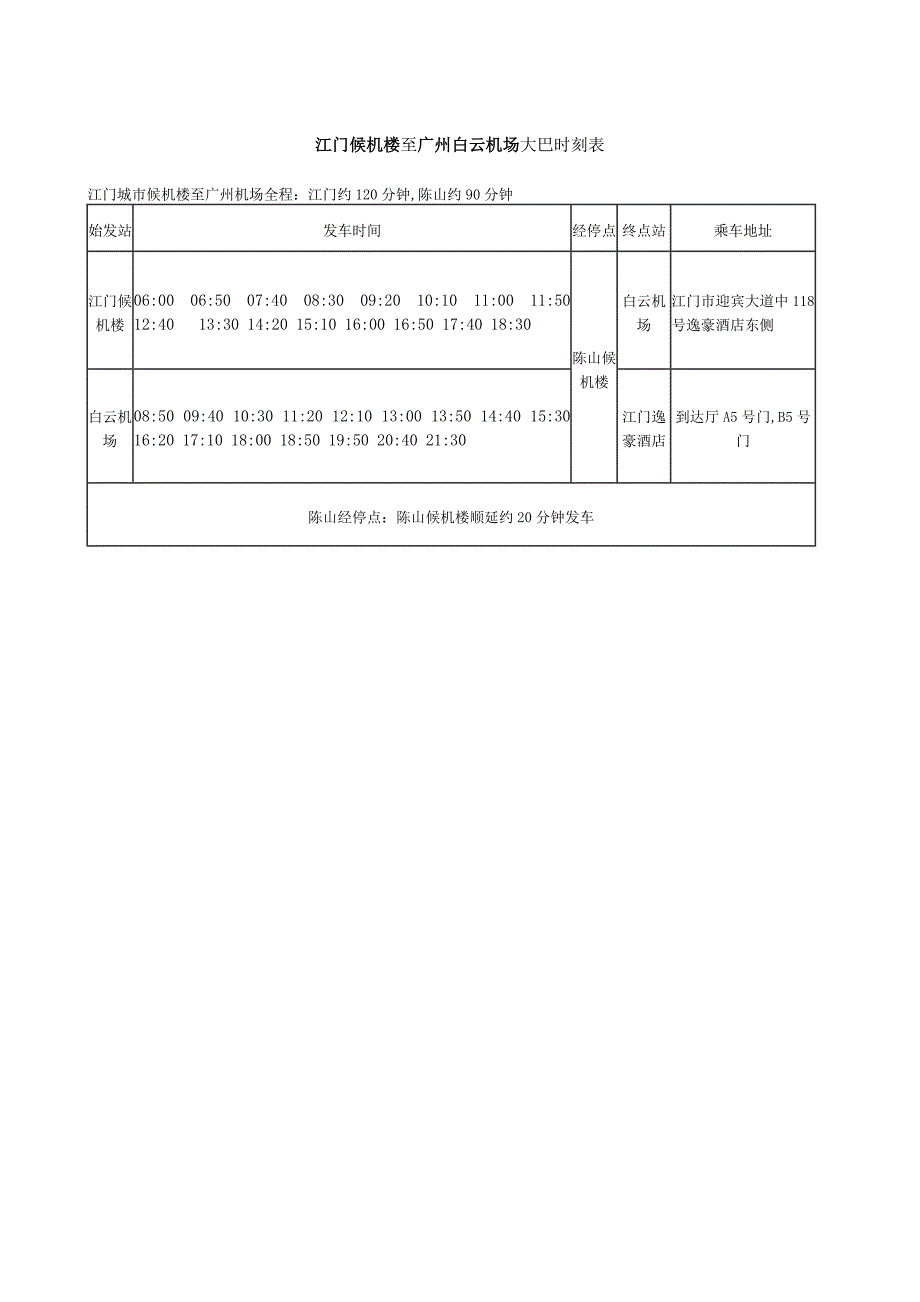 江门候机楼至广州白云机场大巴时刻表_第1页