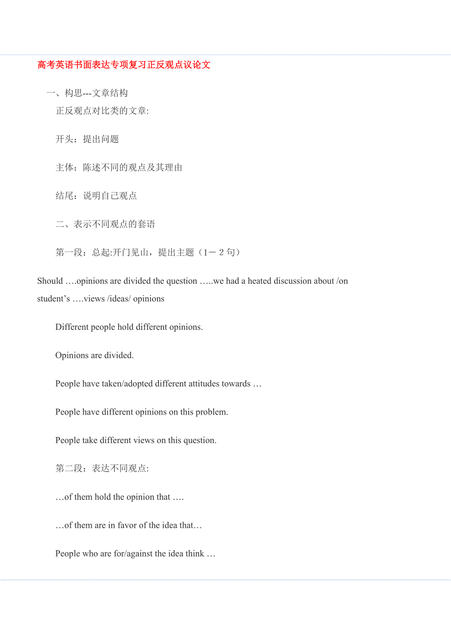高考英语书面表达专项复习正反观点议论文_第1页