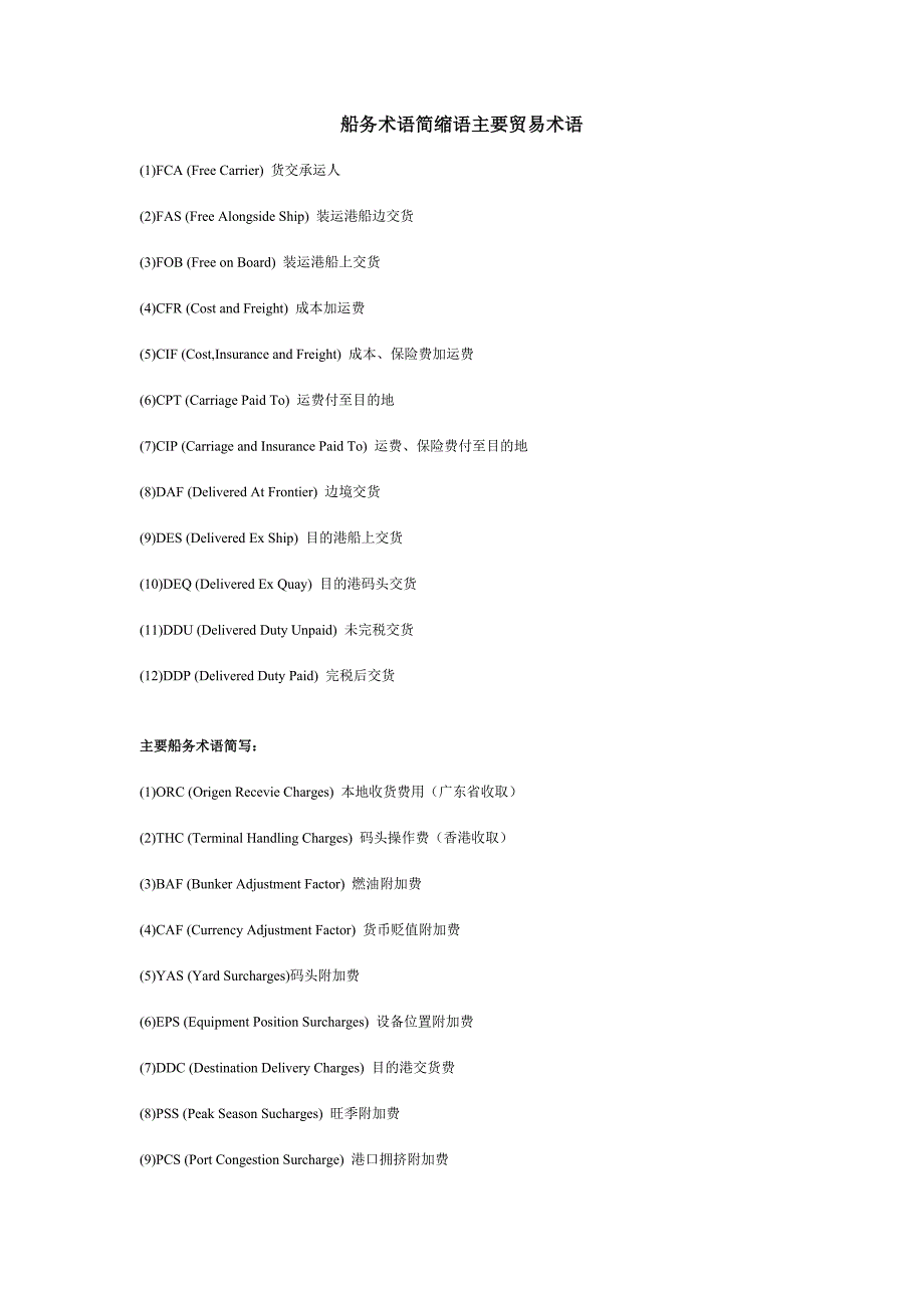 船务术语简缩语主要贸易术语_第1页