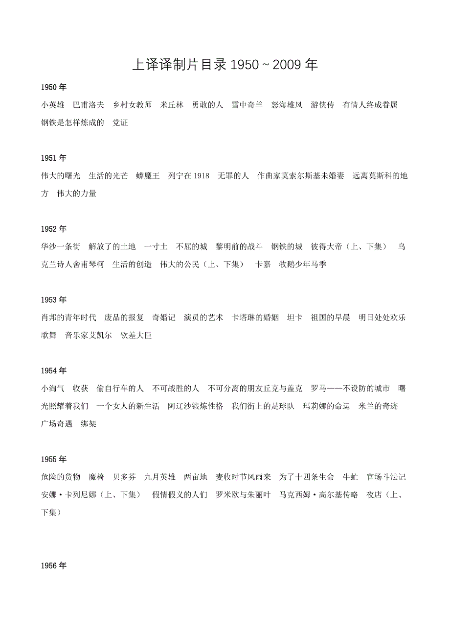 上译厂译制片目录1950～2009年_第1页