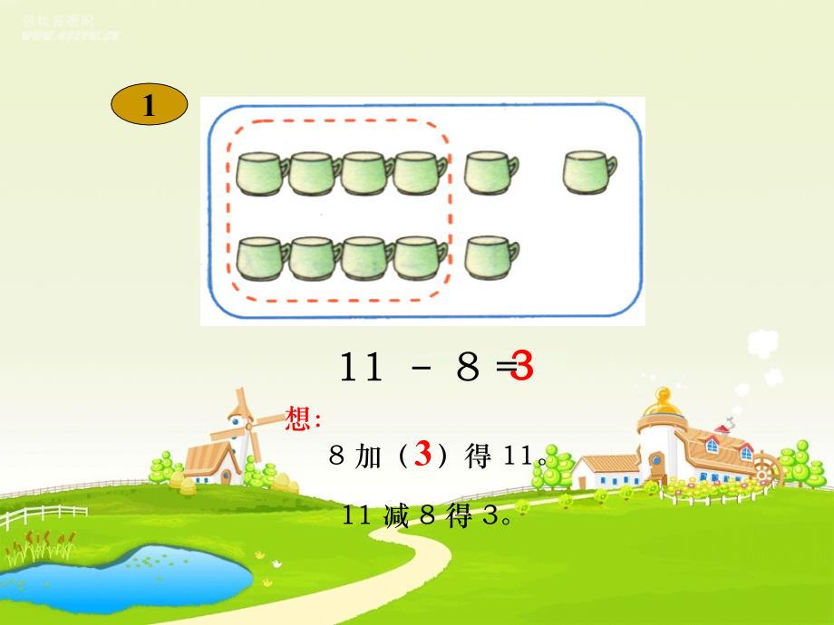 （人教标准版）一年级数学下册课件 十几减8 1_第3页