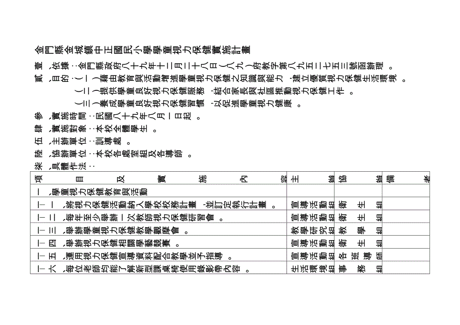 金门县金城镇中正国民小学学童视力保健实施计画_第1页