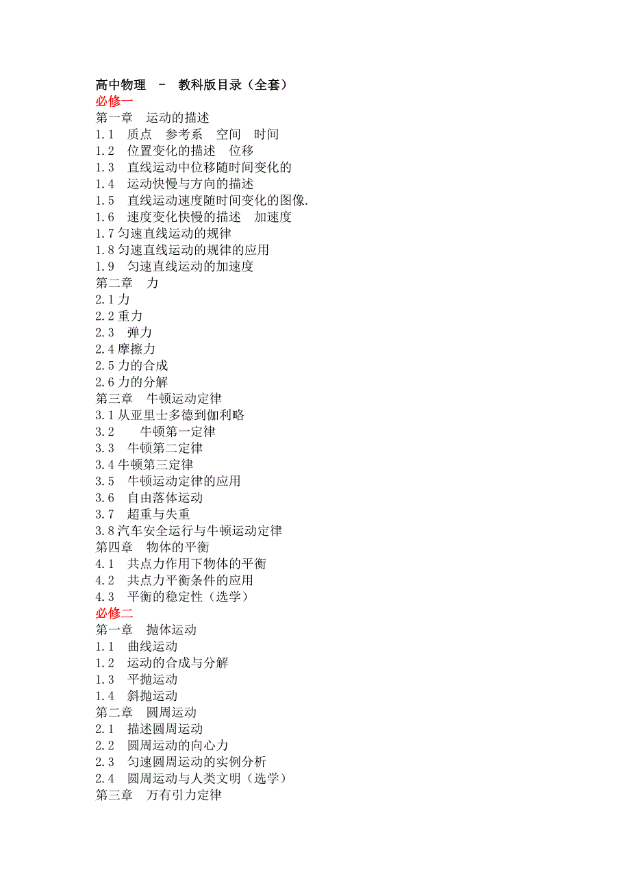 高中物理教科版目录(全套)_第1页