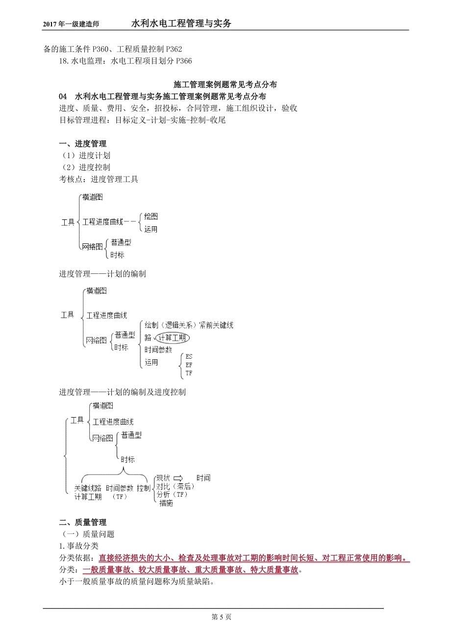 2018年一建水利水电实务客观+主管题考点分布 章节高频考点汇总_第5页