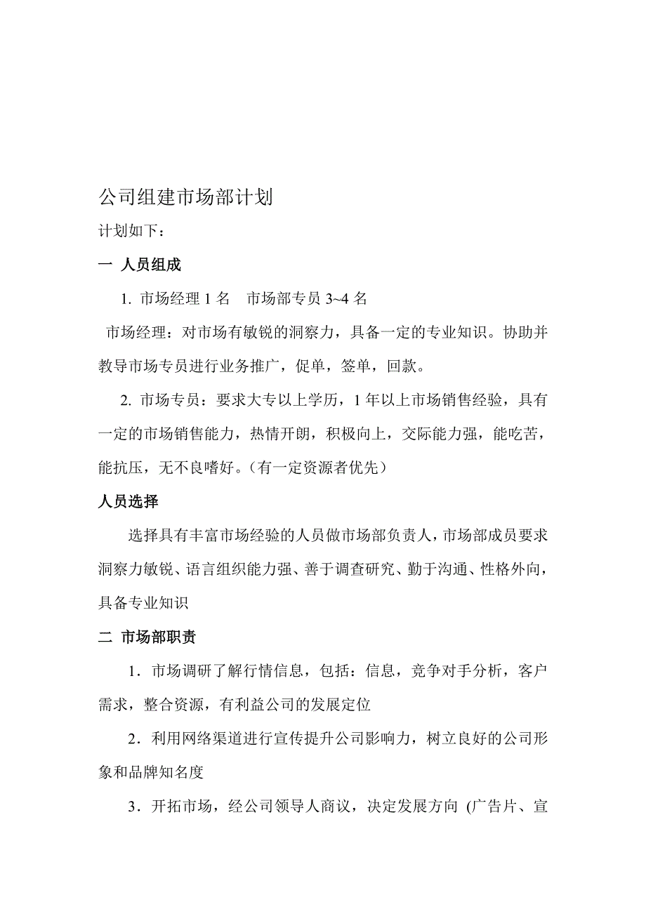 公司组建市场部计划[精华]_第1页