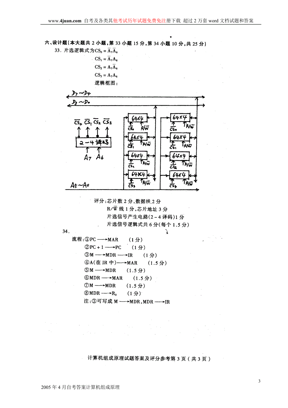 2005年4月自考答案计算机组成原理_第3页