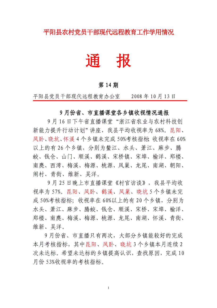 平阳县农村党员干部现代远程教育工作学用情况_第1页