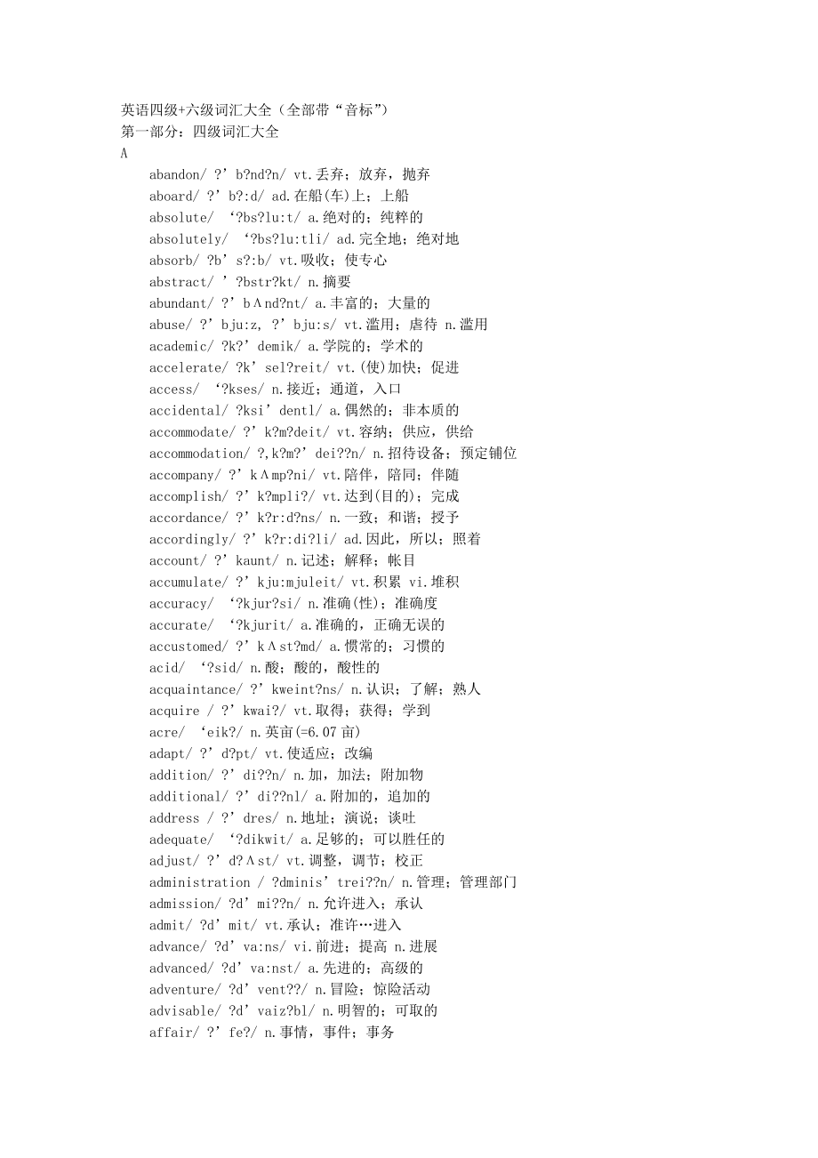 英语四级 六级词汇大全(全部带“音标”)精品_第1页