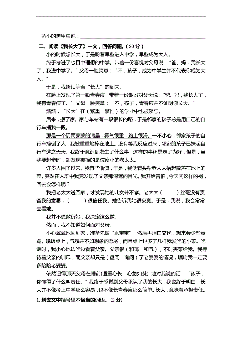 （人教新课标）六年级语文下册 期末考试卷（八）_第4页