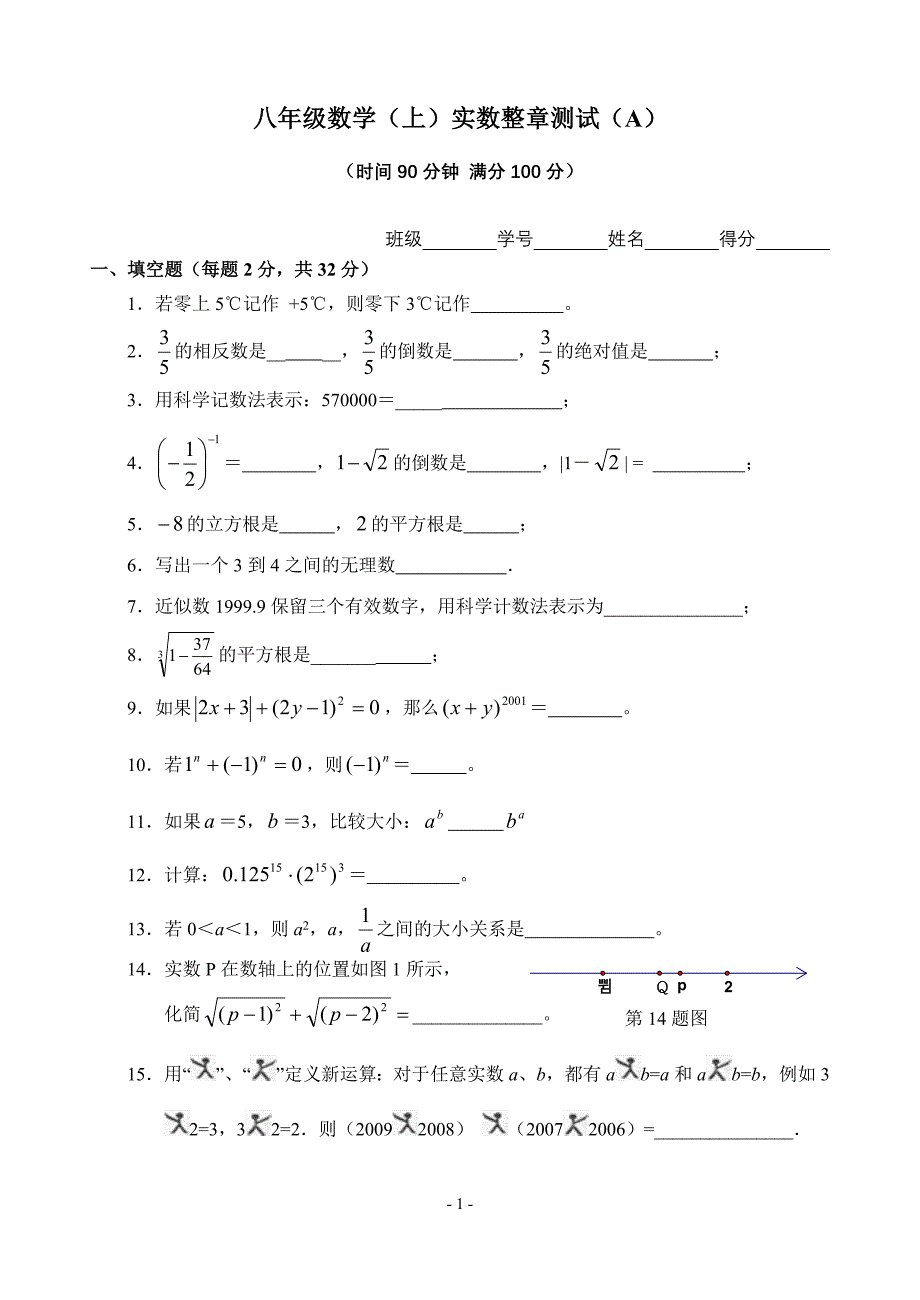 八年级数学(上)整章测试(a)(实数)_第1页