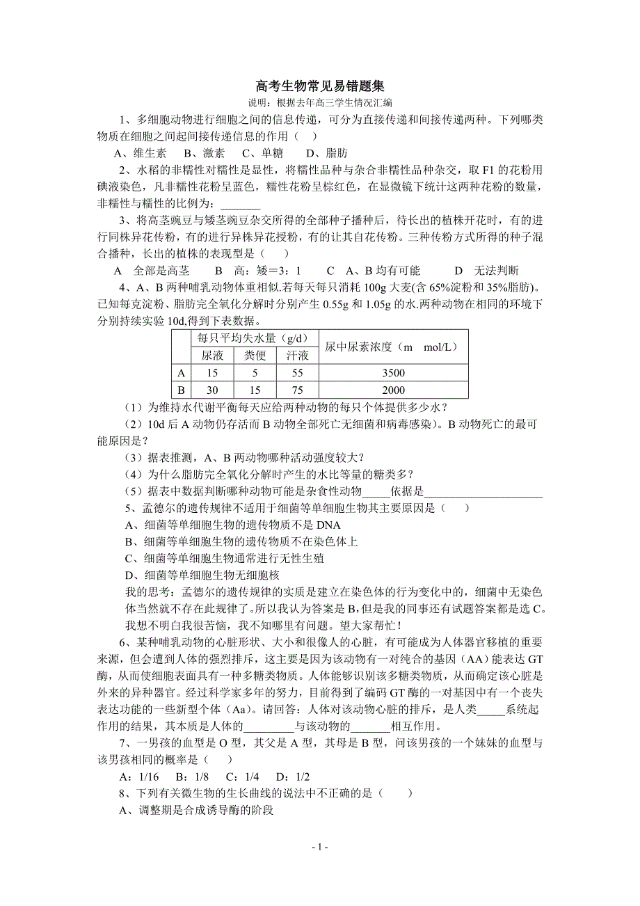 高考生物考常见易错题集试_第1页