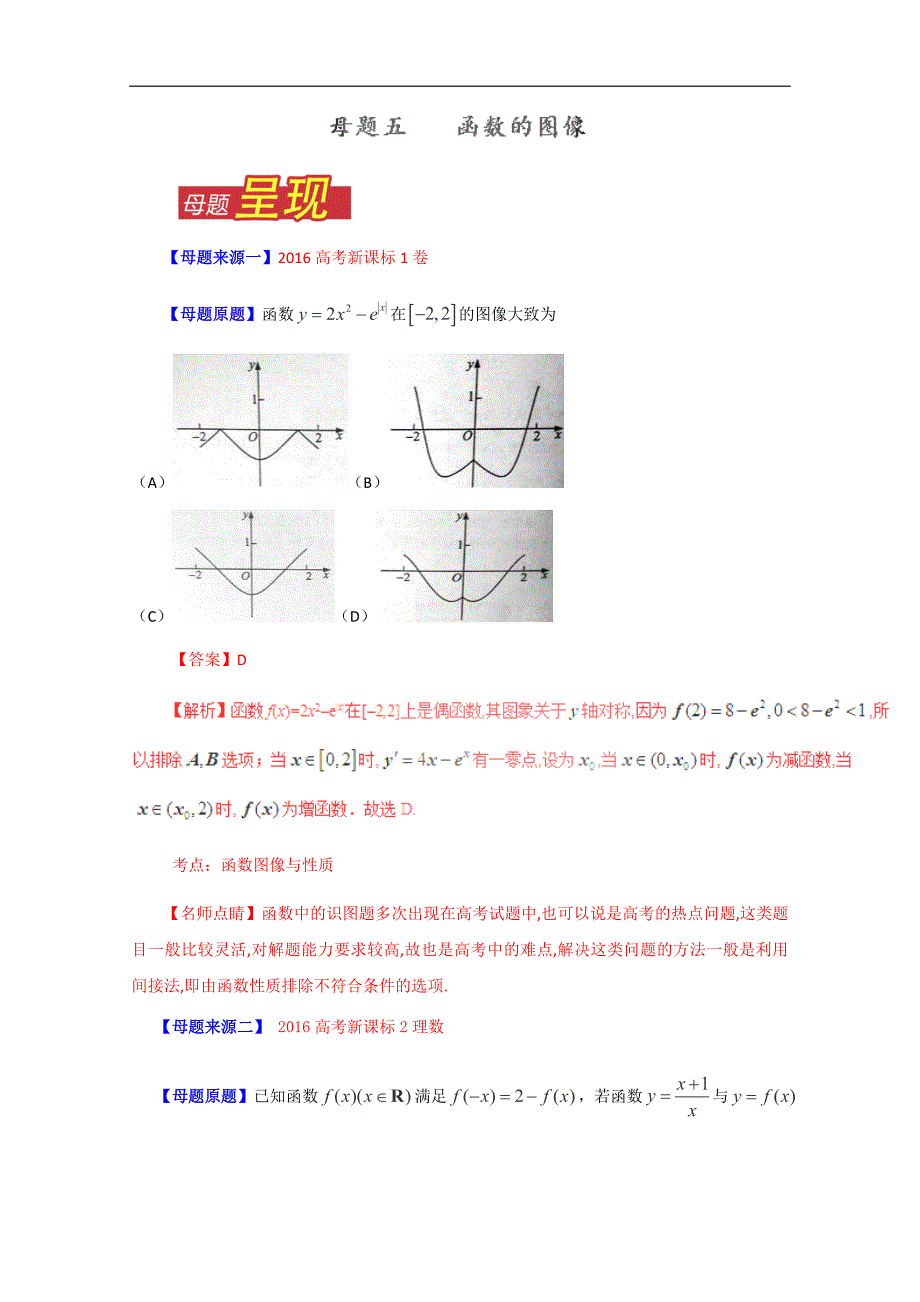 高考理数母题题源专练专题函数的图像_第1页