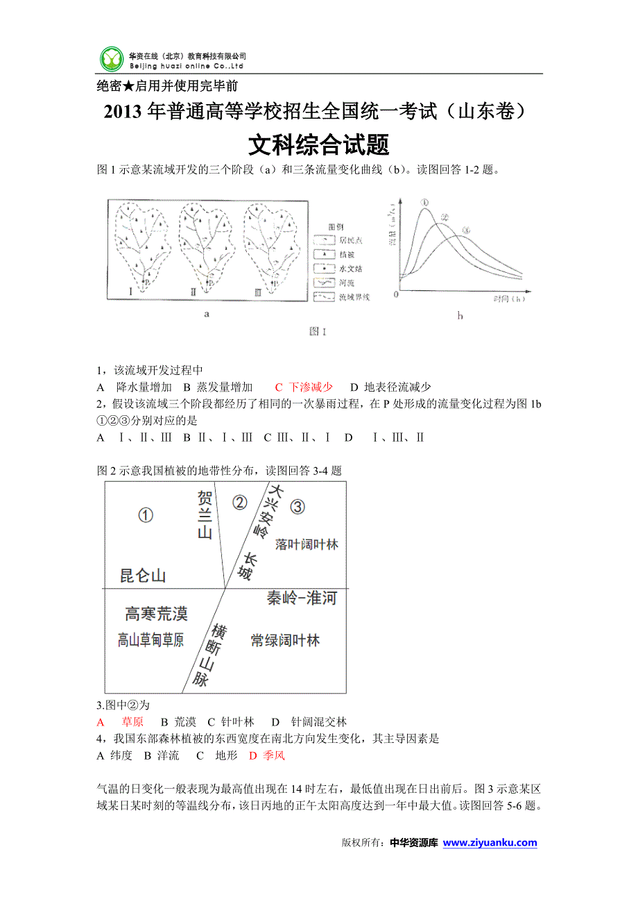 2013年高考真题——文综(山东卷) Word版含答案_第1页