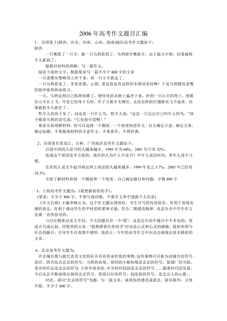 2006年高考作文题目汇编_第1页