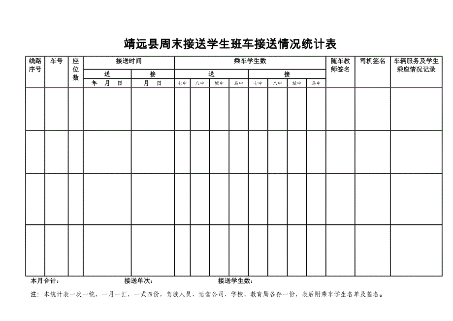 靖远县周末接送学生班车接送情况统计表_第1页