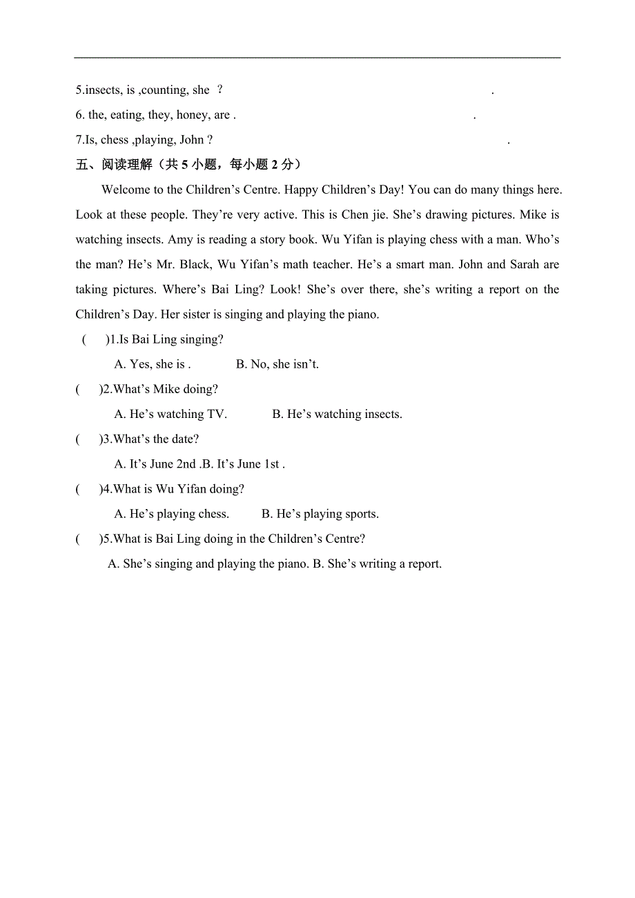 （人教PEP）五年级英语下册 Unit6单元测试_第3页