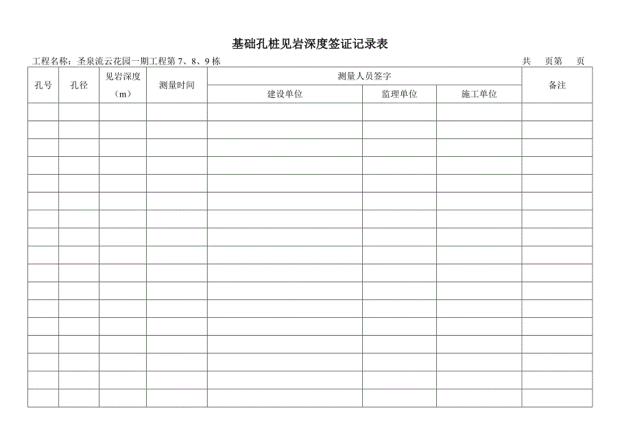 孔桩见岩深度签证表_第1页