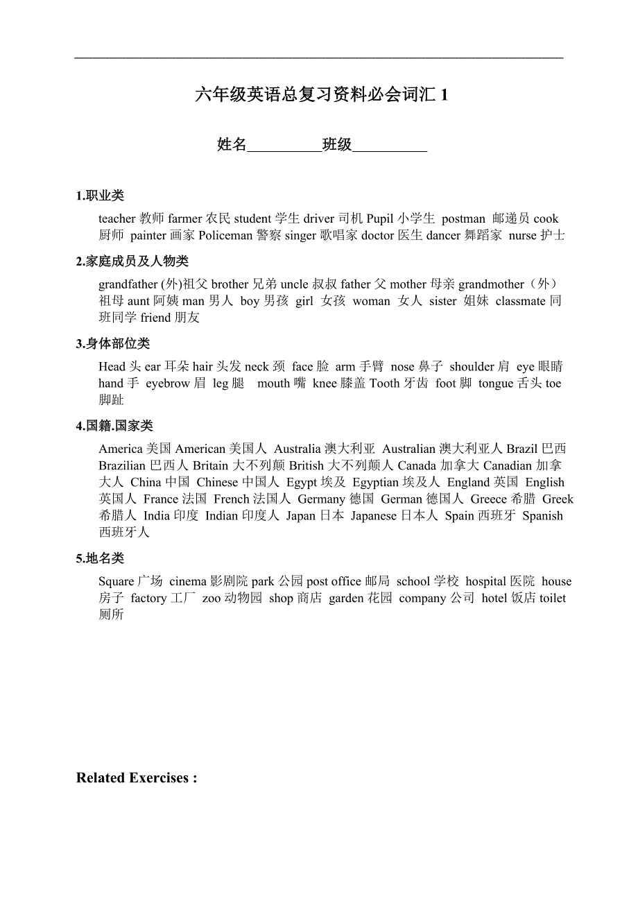 （苏教牛津版）六年级英语总复习资料必会词汇1_第1页