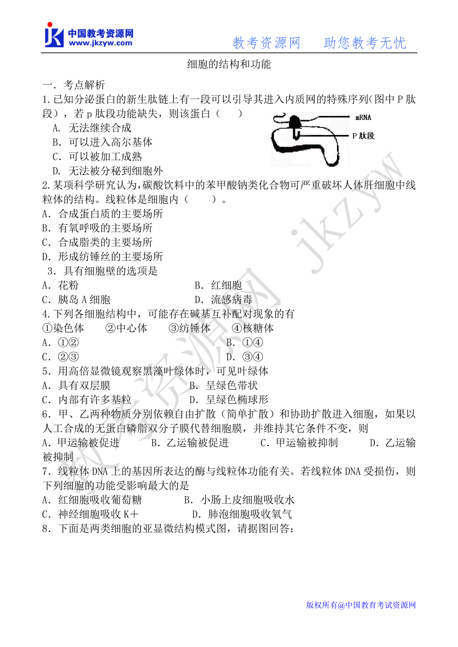 新课标生物考点解析与跟踪精练：细胞的结构和功能_第1页