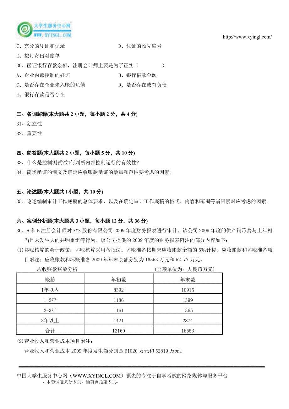 全国年月高等教育自学考试审计学试题_第5页