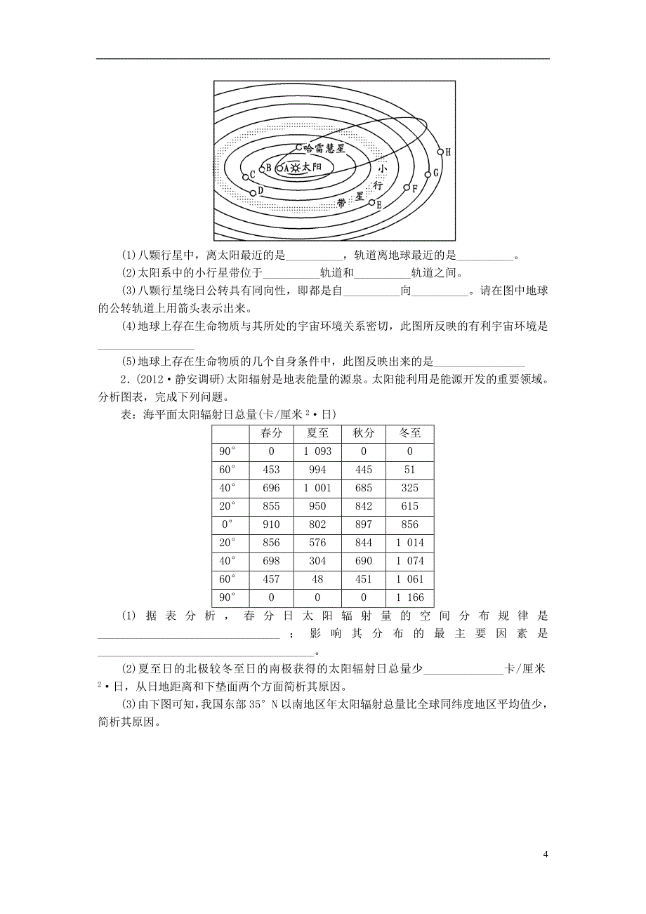 2014版高考地理总复习 第1章 第2节 宇宙中的地球和地球的圈层结构落实精练_第4页