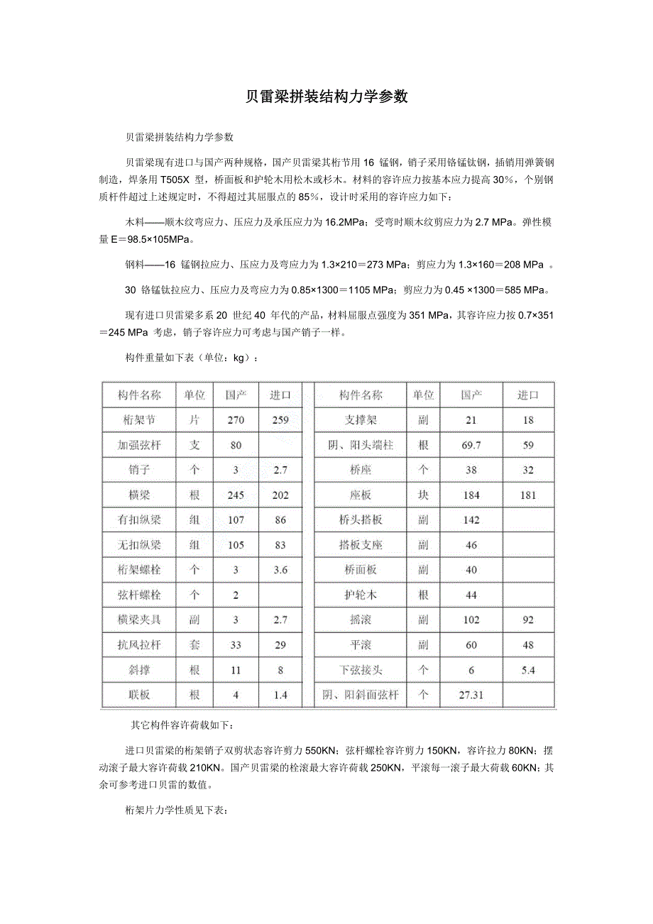 贝雷梁拼装结构力学参数_第1页