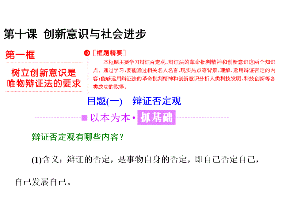 2017-2018学年高中政治人教版必修四课件：第三单元 第十课 第一框 树立创新意识是唯物辩证法的要求_第1页