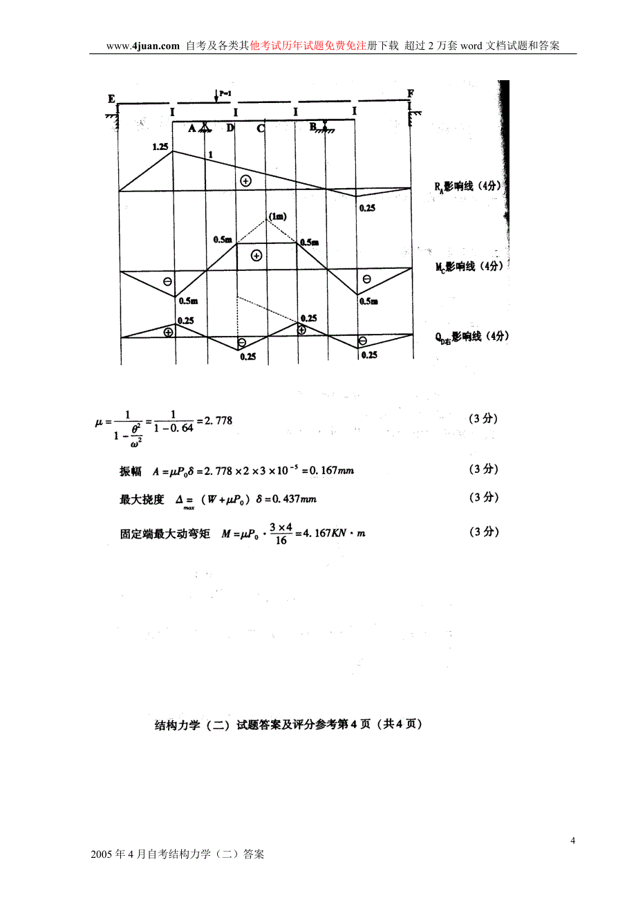 2005年4月自考结构力学（二）答案_第4页