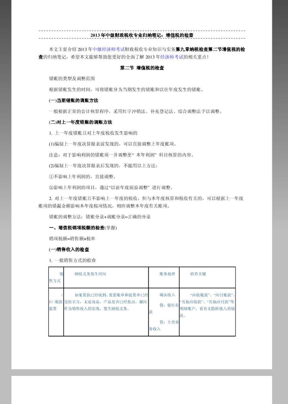 中级经济师考试 财政税收专业归纳笔记：增值税的检查_第1页