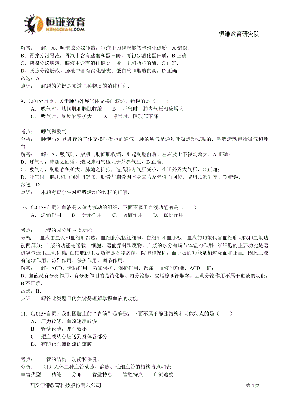 四川自贡生物--2015初中毕业学业考试试卷(word含解析_第4页