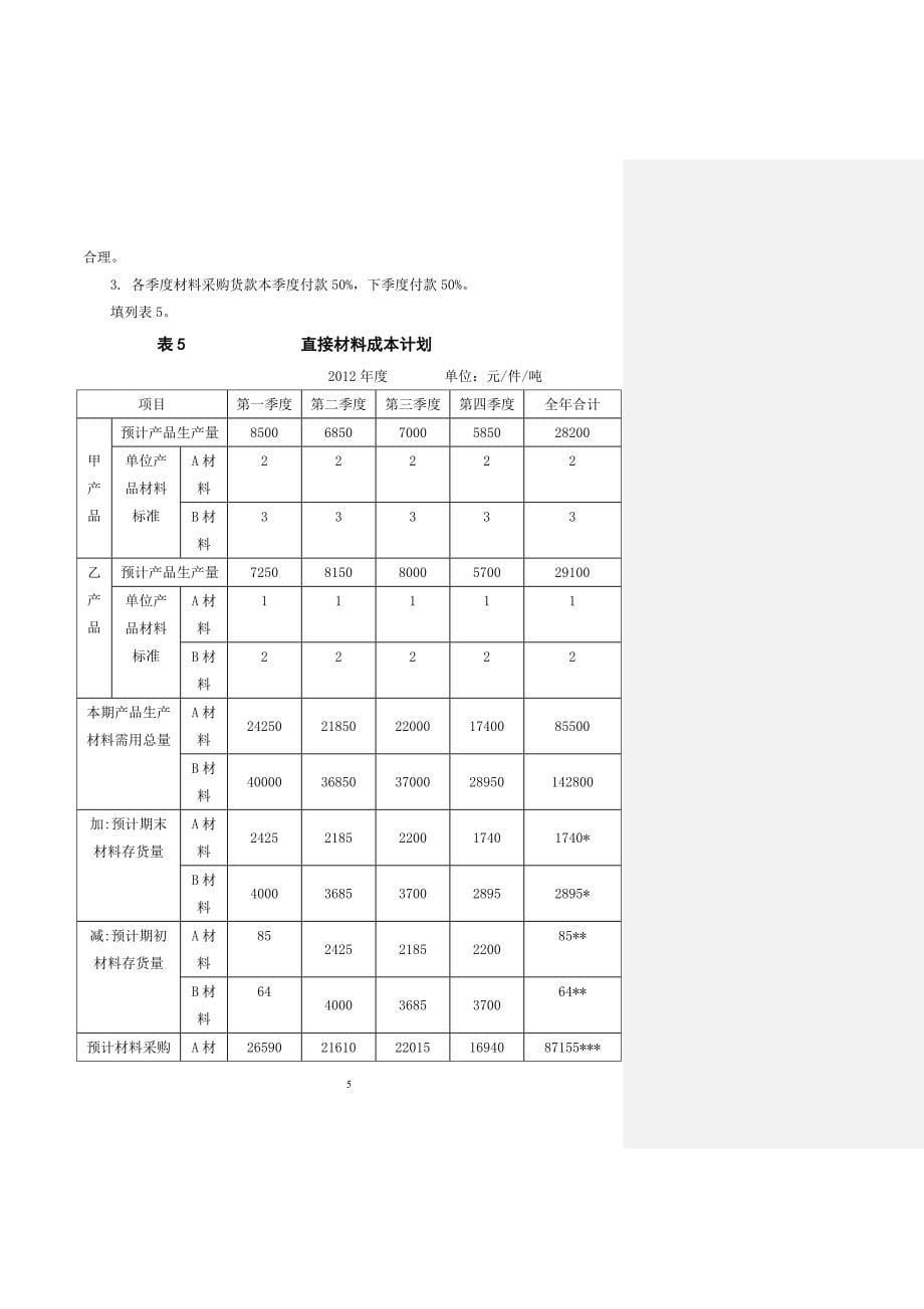 成本会计学实验参考答案_第5页