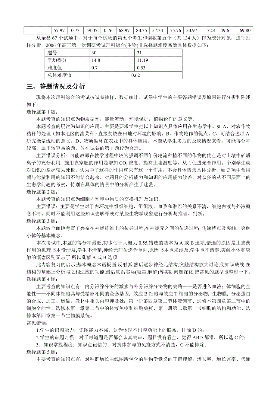 高三第二次教学质量检测考试试卷分析(理综生物)_第2页