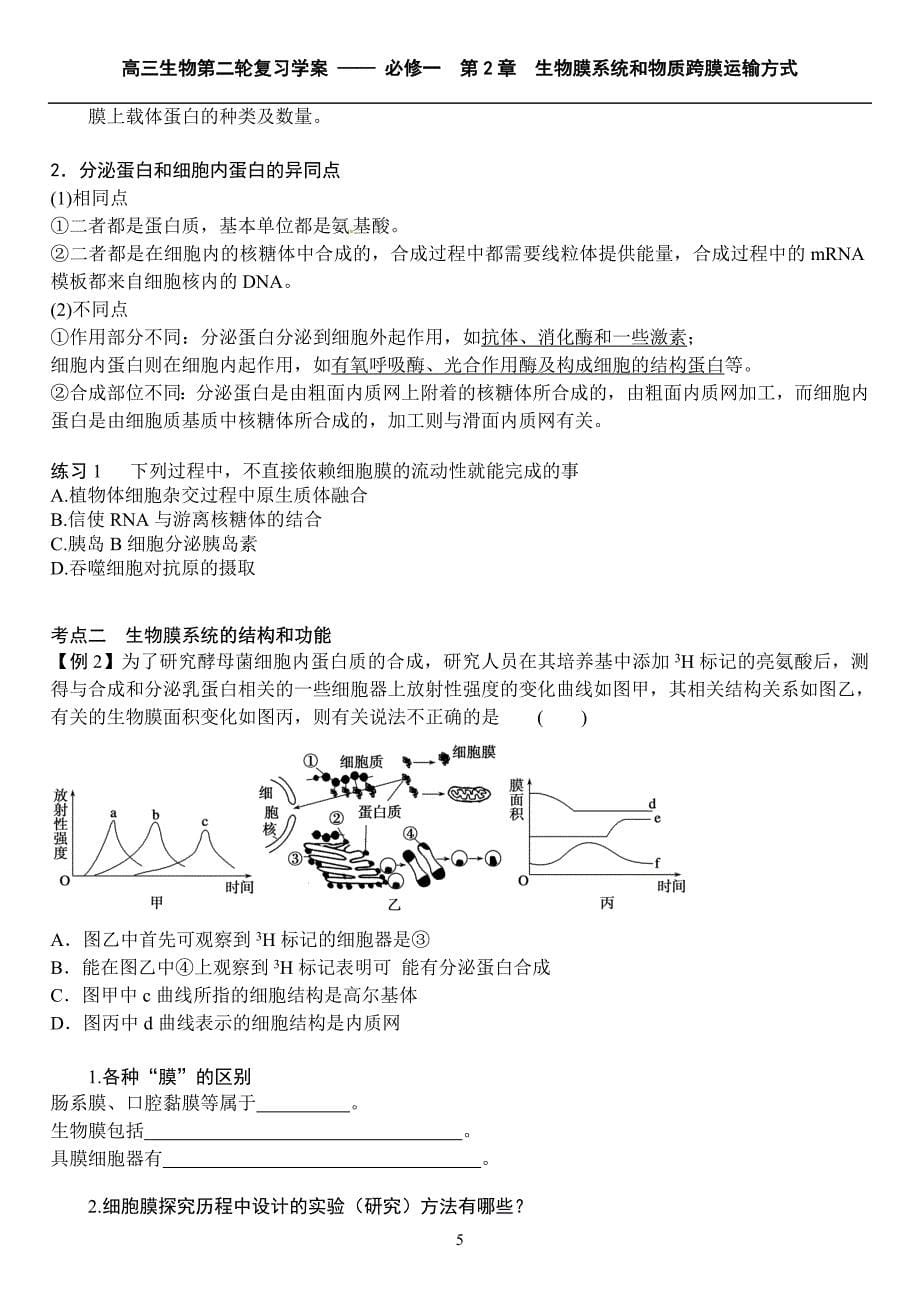 学生版——2015高三生物第二轮复习学案生物膜系统和物质跨膜运输方式_第5页