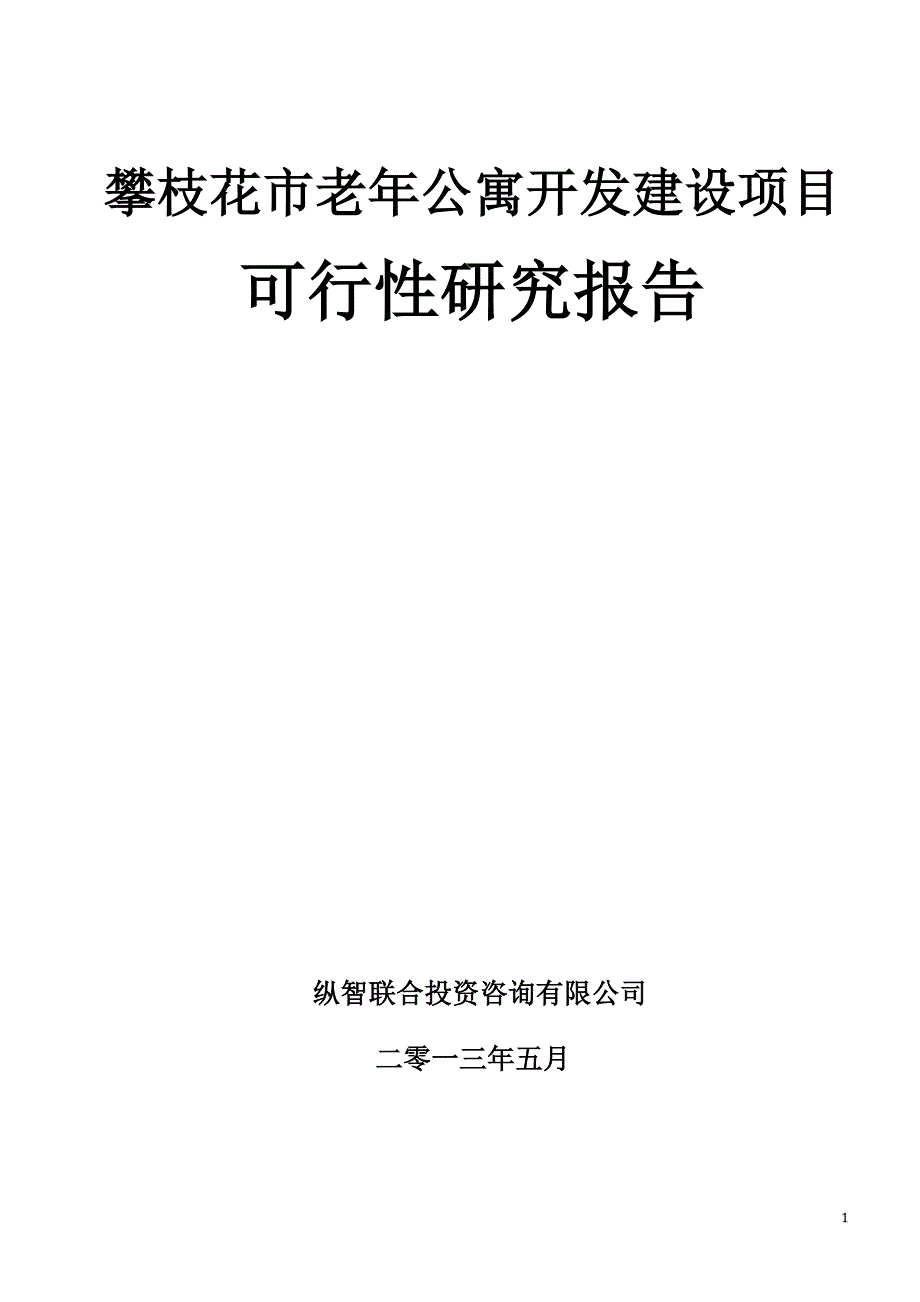 攀枝花市老年公寓项目可行性报告_第1页