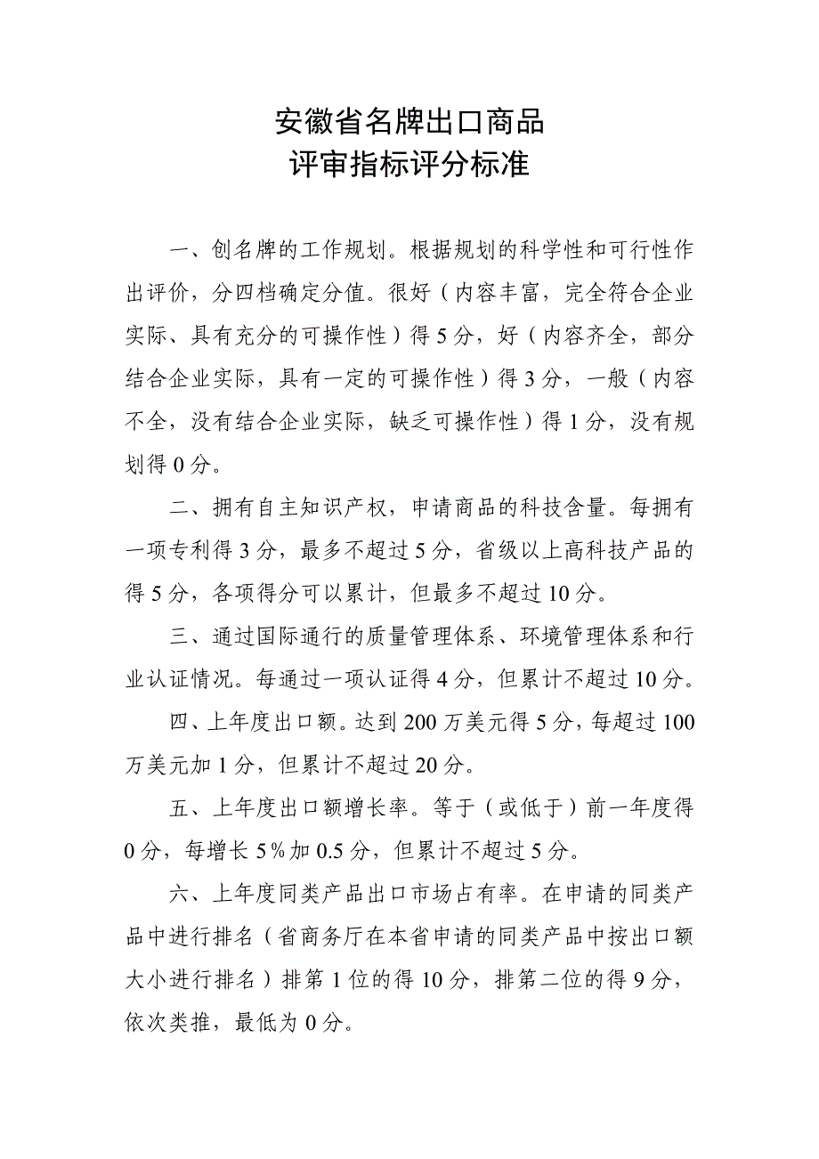 安徽省名牌出口商品评审指标评分标准_第1页