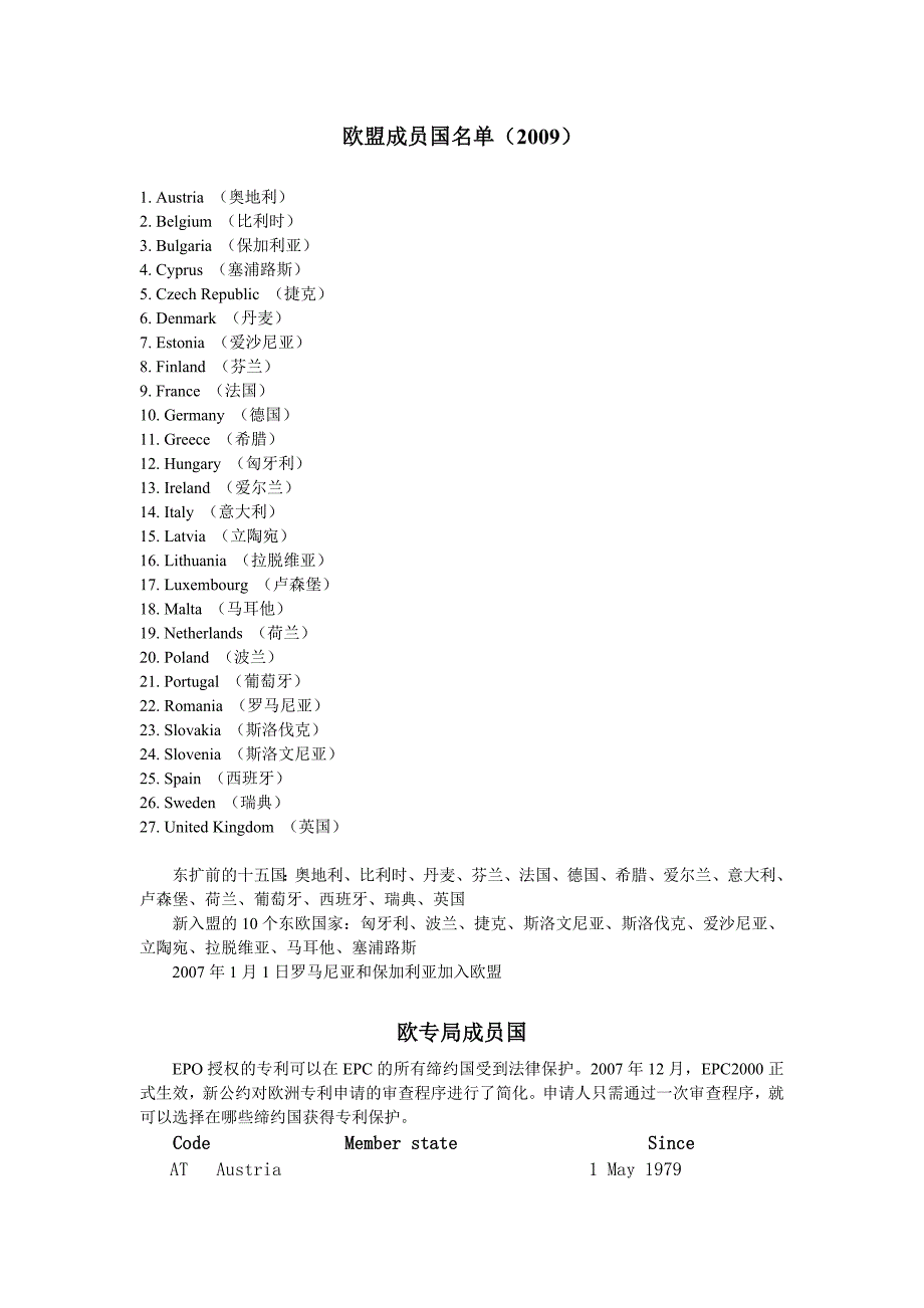 欧盟成员国欧专局成员国及英文缩写_第1页
