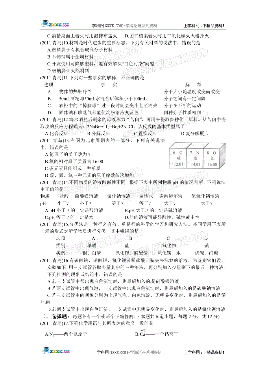 2011年中考化学试题青岛_第2页