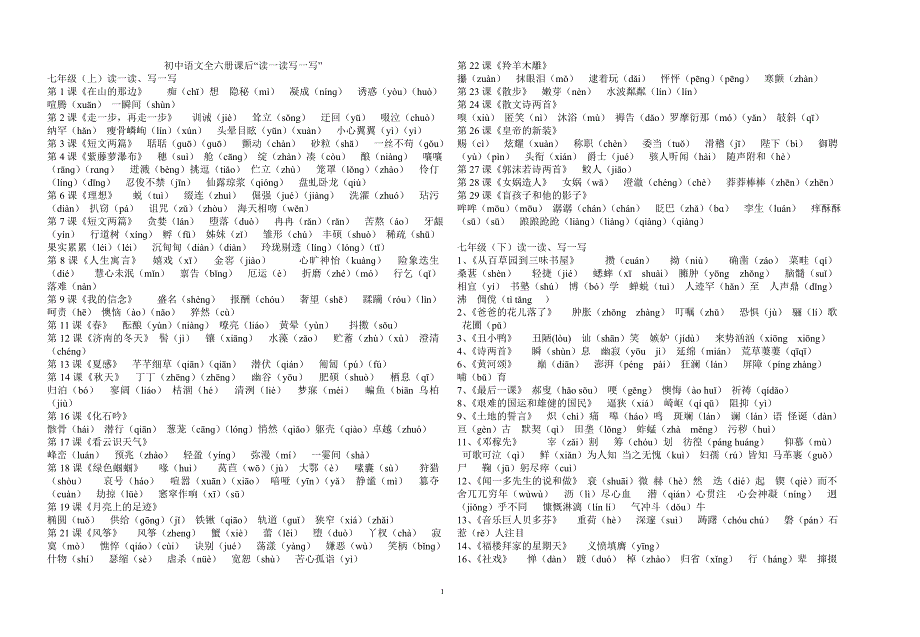 初中语文全六册课后_第1页