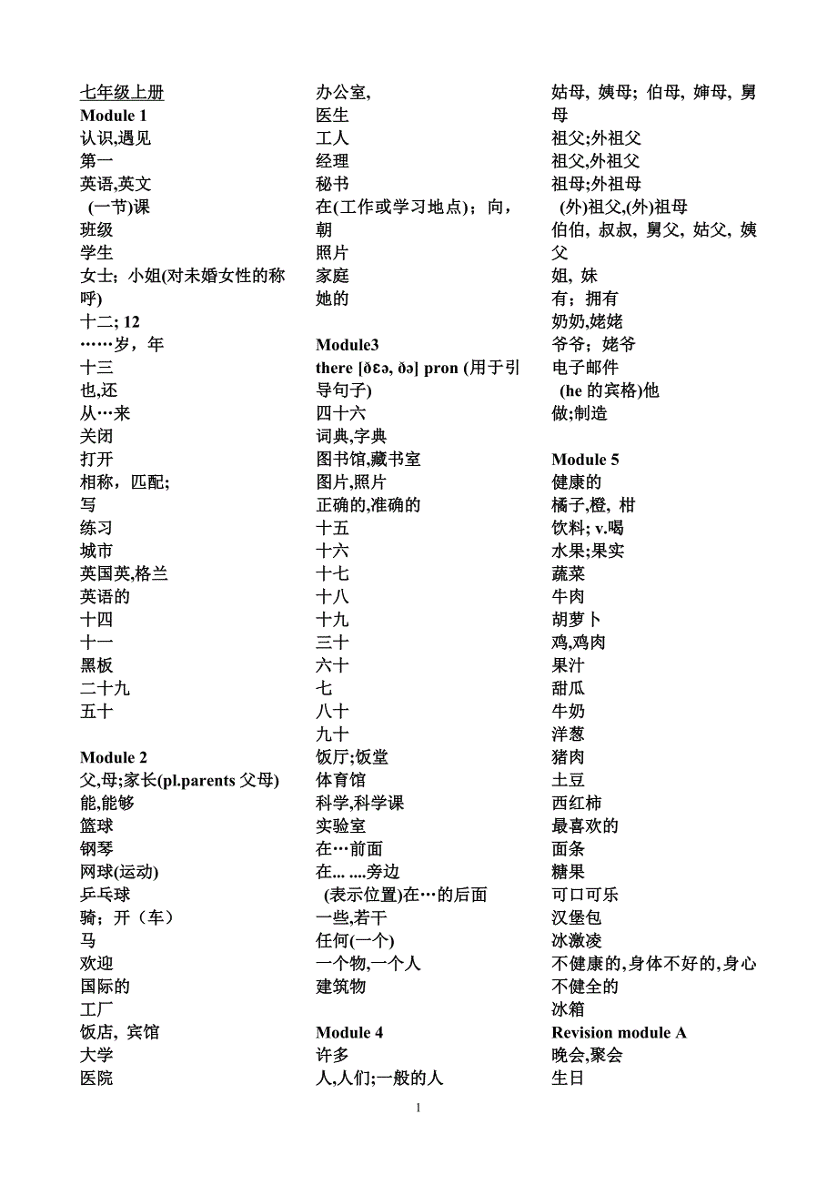 外研版七年级上下册单词表_汉语_第1页