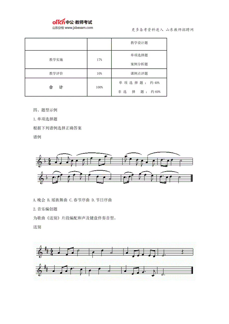 2016下半年山东教师资格证考试初中音乐考试大纲_第3页