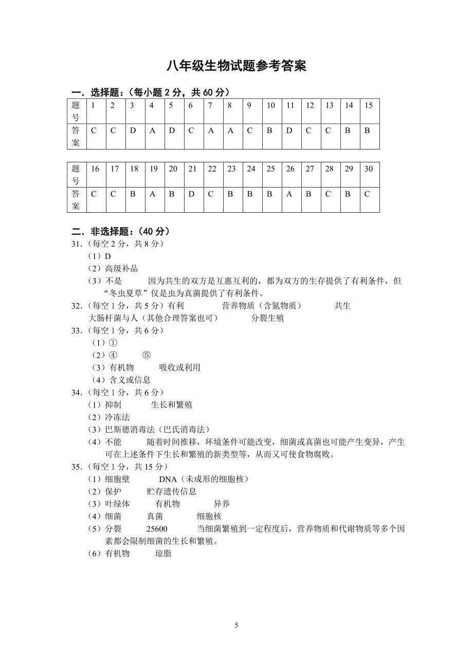 沂新中学2006－2007学年度上学期第二次月考八年级生物试题_第5页