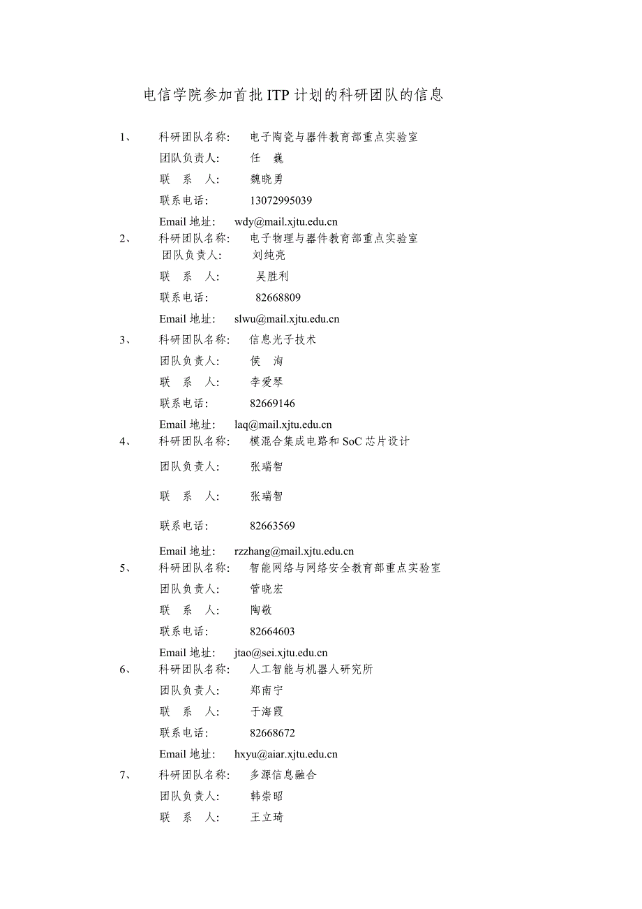 电信学院参加首批ITP计划的科研团队的信息_第1页