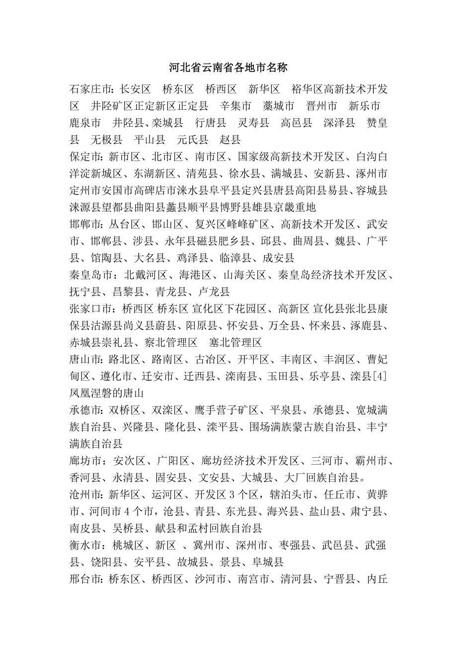 河北省云南省各地市名称_第1页