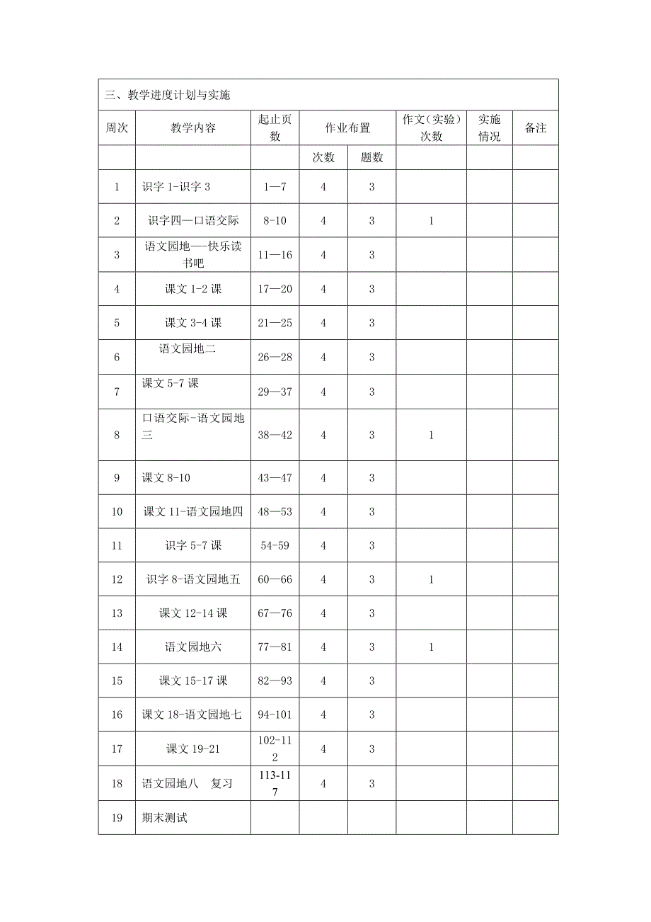 《部编版》小学一年级上学期语文教学计划_第3页